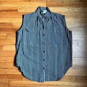 Willi Smith Gray Sleeveless Stripe Button Up, Women’s Medium